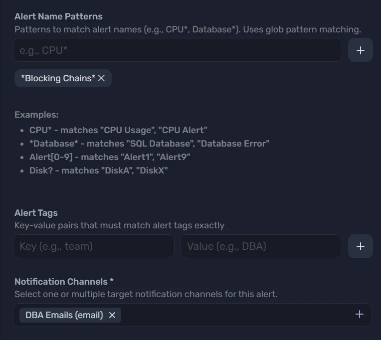 Alert routing by name patterns and tags